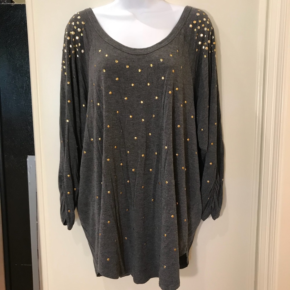 Grace Elements Gray Grey Sequence Top Blouse